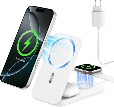 Caricabatterie wireless compatibile MagSafe 3 in 1, stazione di ricarica magnetica pieghevole da 15W per iPhone 12-17, Apple Watch e AirPods - 11% di sconto