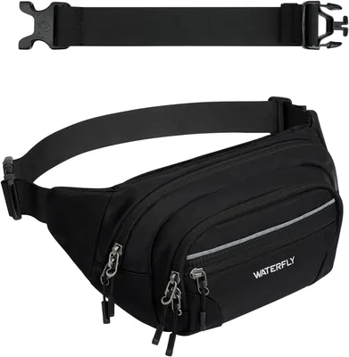 WATERFLY Bum Bag Gürteltasche für Männer und Frauen, schwarz, Großfannypack | 3,5 L großes Fassungsvermögen, RFID-Schutz