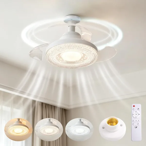YWSWAKY Ceiling Fan with Light, 40 cm Small Lamp Ceiling Fan, Hidden Handles, 4 Speeds, E27, Quiet, Dimming Dimming, Fan for Indoor Bedroom