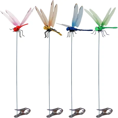 4 stk Dragonfly Klippar för Trädgård och Balkon - 3D Falsk Dragonfly, Krem, Span 4.7 inch