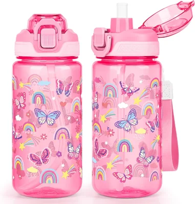 Wooshwa Kids Water Bottle 20oz Leakproof 2-in-1 Straw
