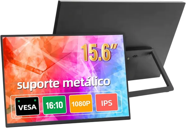 Monitor Portátil 15,6' USB-C HDMI Full HD 1080p Alto-falantes Integrados - Preto