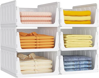 Lifewit 6er-Set Stapelbarer Kleiderschrankorganizer 42 cm Tiefe | Erweiterbares Plastikorganisationssystem für Schrank & Regal