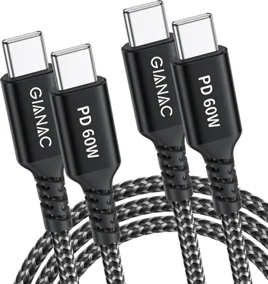 GIANAC USB C Kabel [Pack von 2, 2m] 60W Ladekabel USB-C PD Schnellladung für iPhone 15/16/17 Pro Max, Samsung Galaxy