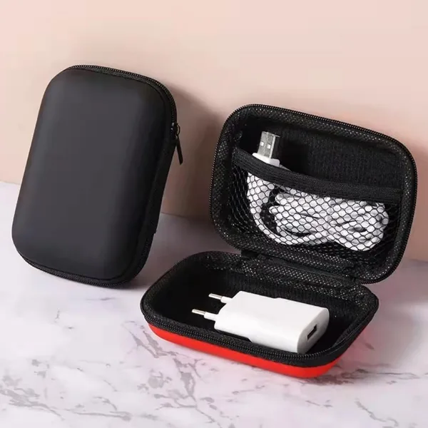 Mini Portable Travel Cable Organizer Bag, Compact Zipper Electronic Storage Case with Mesh Pocket, Small Tech Accessory Pouch for Chargers USB Cords, Black