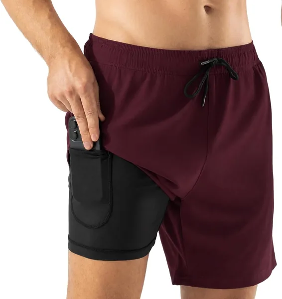 Veximora Hombre 2 en 1 Bajas de Natación con Forro de Compresión, Secado Rápido, Impermeables y Bolsillos con Cierre, Shorts de Playa, P