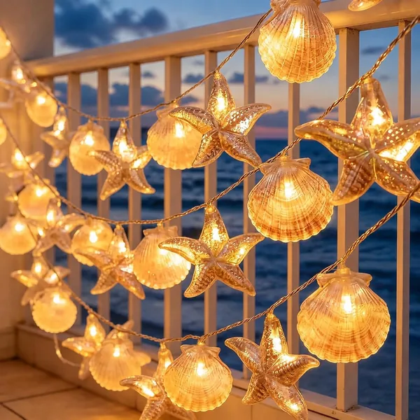 ZingBox Meerestiere Lichterkette, 1,5 M 10 LED, Muscheln Seesternen, Warmwei es Licht