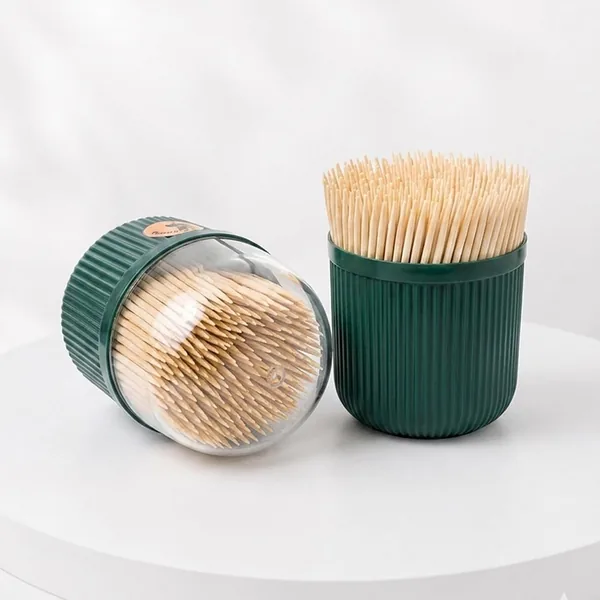 Biella Bamboo Wooden Toothpicks - Double Sided Round Bamboo Sticks - Toothpick Dispenser for Teeth, Food Pick Appetizers, Fruits & DIY Craft (PACK OF 1)