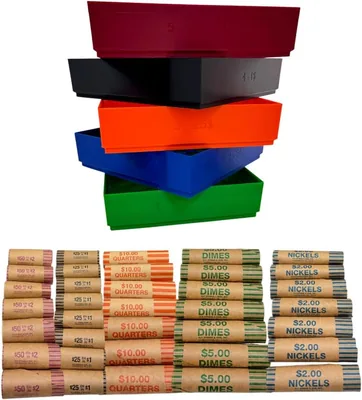 Coin Sorter Tray & Counter Set - 5 Color-Coded Trays + Roll Wrappers Best Deal