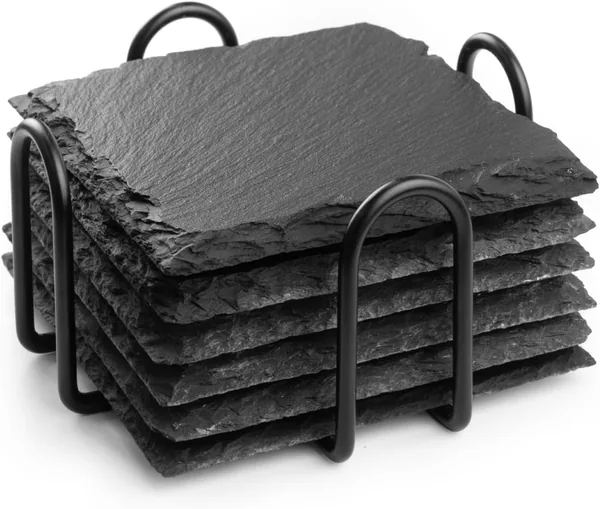 6 sztuk łupkowych podstawek pod szklanki 10 cm z uchwytem - Best Deal