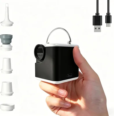 Elektrische Luftpumpe 3-in-1, Mini Luftkompressor mit Campinglampe, 2400 mAh