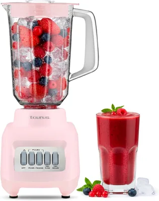 Taurus Gran Ribbon | Licuadora Rosa 500W | Vaso de Vidrio 1.5L | 4 Velocidades + Pulso | EASY FIT | Potente y Elegante