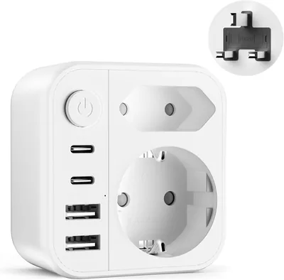 Adaptador de enchufe británico 6 en 1, adaptador de viaje con 2 tomas, 2 puertos USB, 2 Type C y Type G para Irlanda, Dubái, Mal