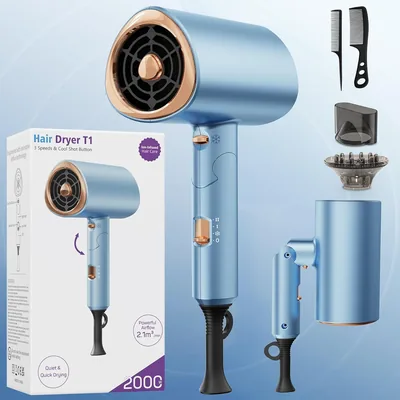 Ion Haardryer 2000 W - Professioneller Schnelltrockner mit 3 Luftstromstufen, Kühltaste, Hitzeschutz und Falten