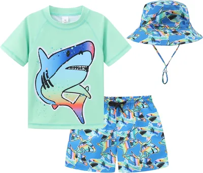 Baby Boys' 3-Piece Swimsuit Set - UPF 50+ Rashguard & Sun Hat