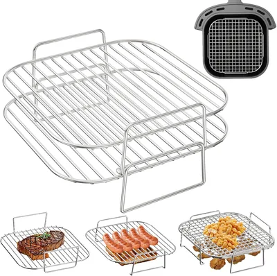 Estante para Freidora de Aire HONYAO de 2 Piezas, Acero Inoxidable, Compatible con Cecotec y Cosori