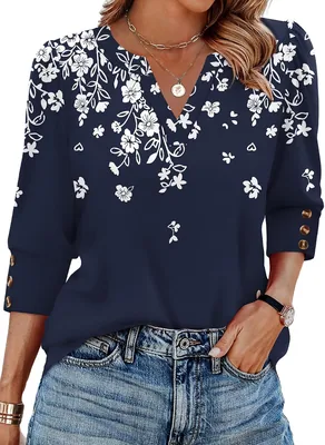 WIHOLL Women's 3/4 Sleeve V Neck Button Blouses - Best Deal