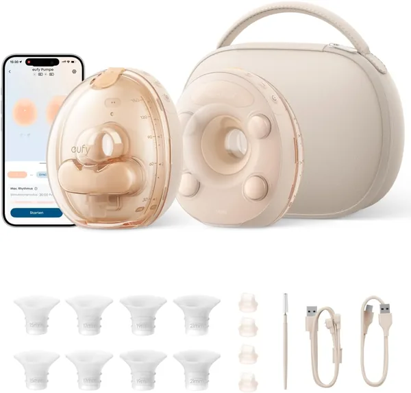 eufy S2 Pro tragbarer Stillpumpe mit sanfter Wärme-Massage HeatFlow™ 2.0 & VibraPump™, Licht für die Brustwarze, App-Steuerung, Stufenweiser Alarm