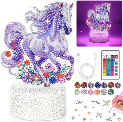 Pferde-Mädchen Geschenk 6-7-8-9 Jahre Diamond Painting Nachtlicht Kinder | Basteln für Mädchen 5-10 Jahre, Geburtstagsgeschenk Mosaik Handwerk