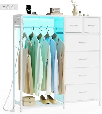 Support de vêtements SONGMICS Bellah avec 6 tiroirs, éclairage LED et prises électriques