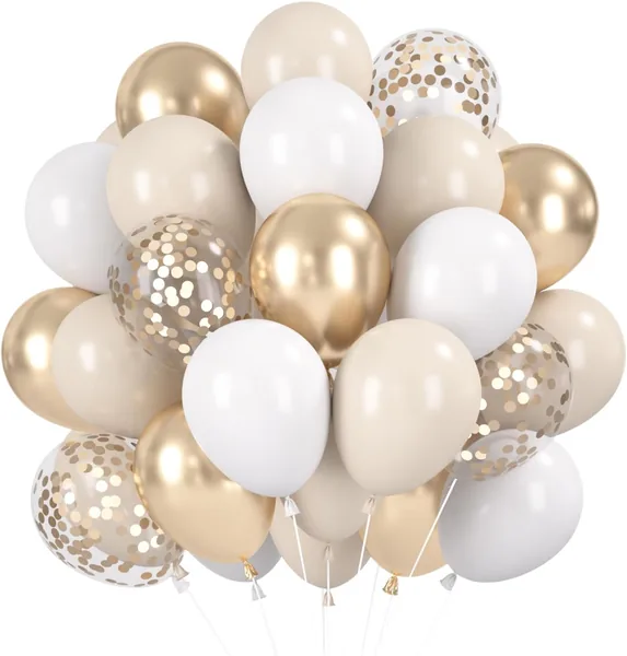 Balloons Beige Champagne Gold, Pack of 30 Matte White Sand White Wedding Balloons, 12 Inch Nude Gold Confetti Helium Balloons for Engagement, Boho, Birthday, Wedding, Baby Shower