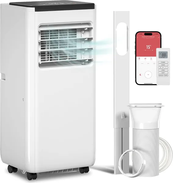 HOMCOM Aire Acondicionado Port til 10.000 BTU, Climatizador Port til 4 en 1 con WiFi, Alexa y Google