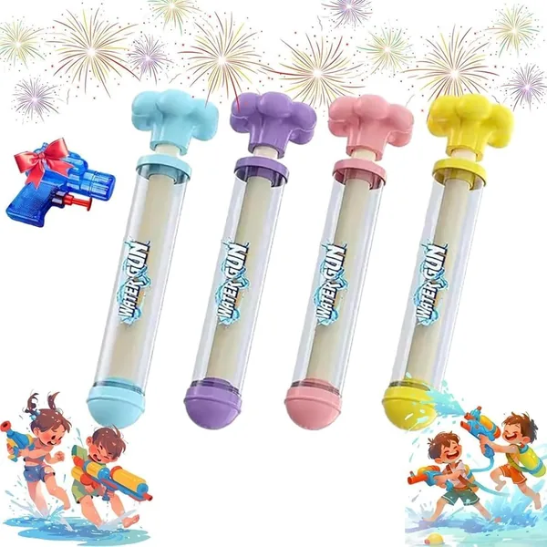 2 Pack Firework Water Guns, Pull-Out High Pressure Water Guns for Pool, Bath, and Party Entertainment, Blue + Pink