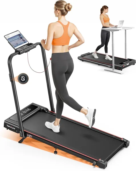 Treadmill de 6 en 1 Doblable, 9% Inclinación, TOPUTURE 2.5HP Escritorio de Treadmill para Casa/Oficina, Pantalla LED Doble, Control Magnético Remoto M