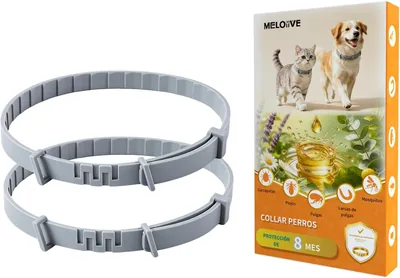 Collar Antifleas y Antitrasgos Meloive para Perros, 2 Piezas, Prevención Hipoalergénica y a Prueba de Agua para 8 Meses Pro