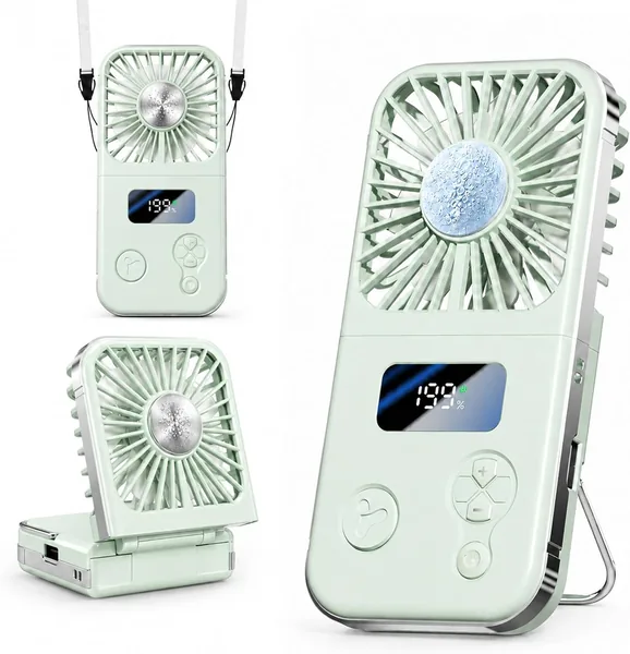 RisePlus Handheld Fan mit Kühlplatte, Tragbarer Mini-Lüfter mit 5 Windstärken, Digitalanzeige und USB-C-Laden - Best Deal