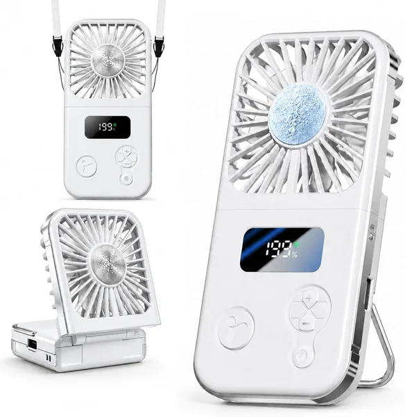 RisePlus Handheld Fan mit Kühlplatte, tragbarer Mini-Lüfter mit 5 Windstärken, Digitalanzeige und USB-C-Ladefunktion - Best Deal