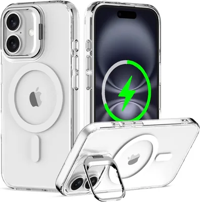 iPhone 16用 MagSafe対応/スタンド機能付きケース - ワイヤレス充電、隠れスタンド、調整可能