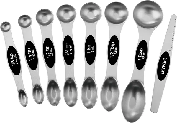 Pack of 8 Stainless Steel Magnetic Measuring Spoons Set, Cordless Handheld, Lightweight