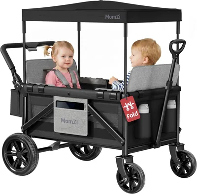 MomZi Wagon Stroller for 2 Kids, Collapsible & Removable Canopy