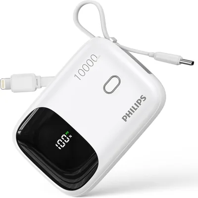 フィリップス DLP5719C モバイルバッテリー 10,000mAh 大容量 コンパクトサイズ 内蔵ライトニング USB-Cケーブル PD 20W 高速充電 10%オフ