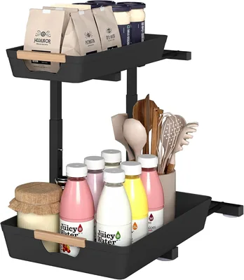 SONGMICS GLORA KCS217B101 Organizzatore sottolavello a forma di L con cassetti scorrevoli, regolabile in altezza, 40 x 29.5 x 41.5 cm, per cucina