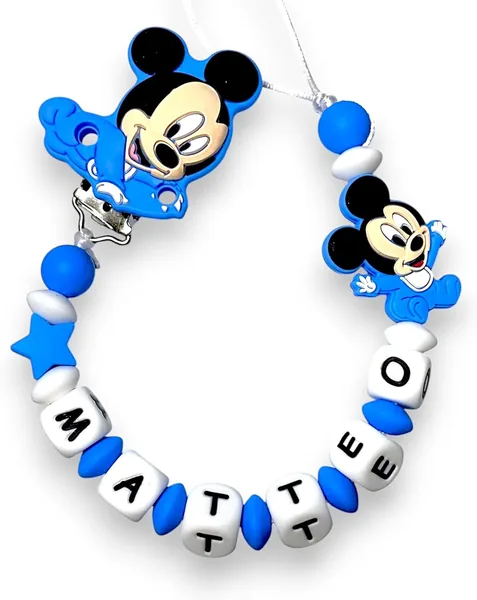 Personalised Dummy Chain with Name for Newborns, Universal Dummy Clip, Newborn Gift Idea (Mickey)