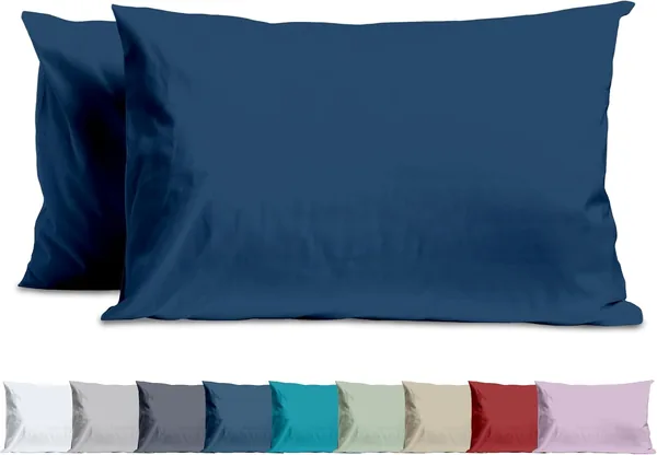 Pair of Plain Microfibre Pillowcases, Set of 2 for Bed Pillows, Standard Size 50 x 80 cm, Envelope Closure