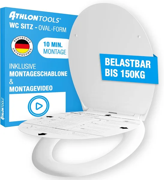 ATHLON TOOLS Toilet Lid with Soft-Close O-Shape - Duroplast Toilet Seat, Soft-Close & Quick Release - Antibacterial, Scratch-Resistant & UV-Resistant