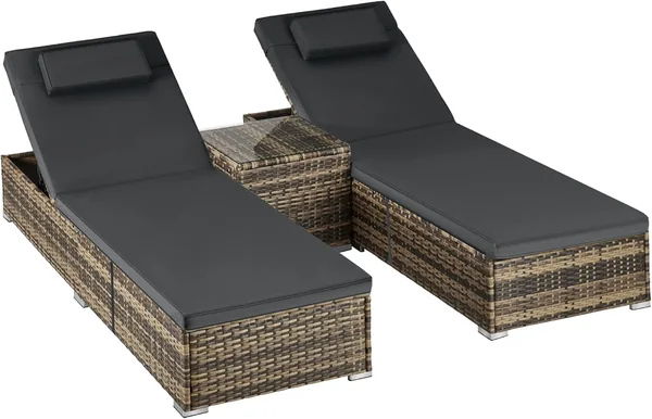 Tectake Dubbelsolsäng i polyrattan med sidobord - 15% Off