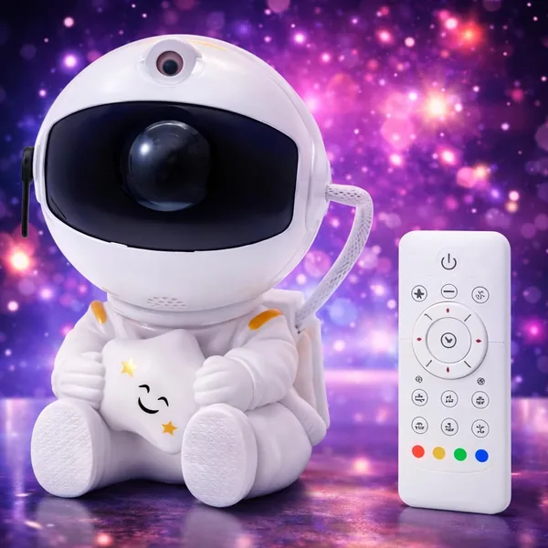 Projeção de Galáxia Astronauta LED com Controle Remoto - Luz Noturna de Estrelas Coloridas 360° - Luminária Decorativa para Quarto