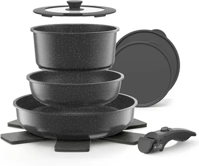 YASHE Set di Pentole Antiaderenti 9 Pezzi Senza Tossine | Pentola con Coperchio, Padella e Set in Granito Nero, Sconto 17% Off