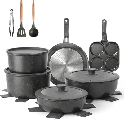 YASHE Induzione Cucina, Kit 20 Pezzi - Anti-Intossicante, Senza PFOA, Set Pentole e Padelle in Granito Stackabili