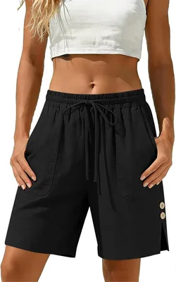 Linen Bermuda Shorts Women Knee Length Summer Casual Shorts - Best Deal
