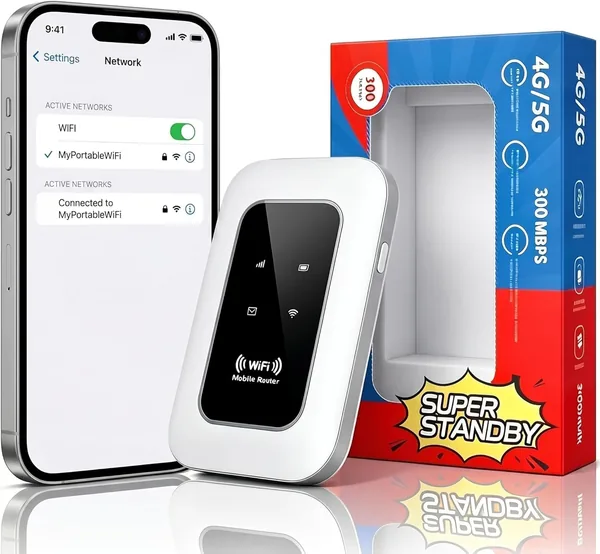 Router WiFi Portátil 5G Desbloqueado con Ranura SIM, Conexión para 10 Dispositivos, Cobertura 4G/5G, Compatible con Todos los Operadores