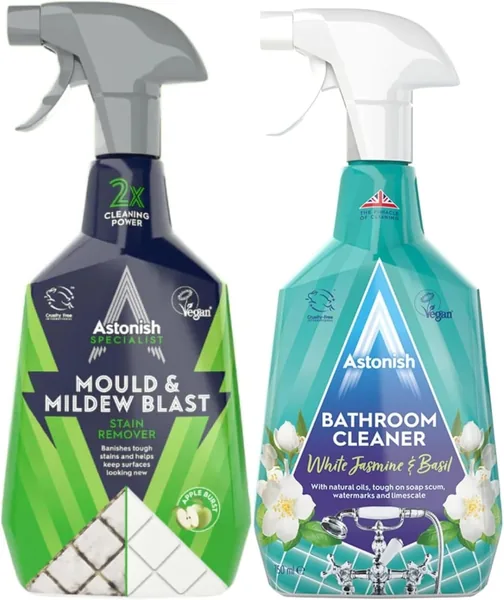 Astonish Bathroom Cleaner White Jasmine & Basil 750ML + Astonish Premium Mold & Mildew Stain Blaster -750ML