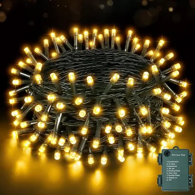 Guhope 15m 150 LED Guirlande Lumineuse Batterie Extérieure et Intérieure | Blanc Chaud, Timer 6/18 Heures, 8 Modes, IP44 Étanche, Noël