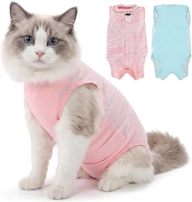 2 Piezas Traje de Recuperación para Gato, Protección contra Lamer la Piel, Faja Post Operatoria
