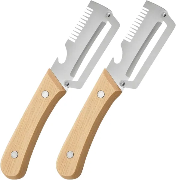2PCS Multifunctional Vegetable Peeler, Stainless Steel Kitchen Peeler with Wooden Handle and Bottle Opener