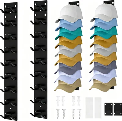 Organizador de Gorras de 2 Piezas, Soporte para Pared con Ganchos y Adhesivo Fuerte, Perchero para Sombreros